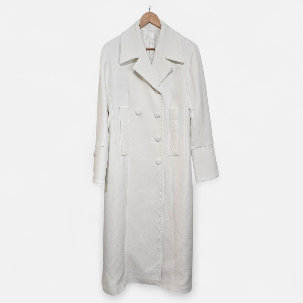 AGGI Halewski Tilda Wool Blend Trench Coat White Large Elegant Longline Chic ~